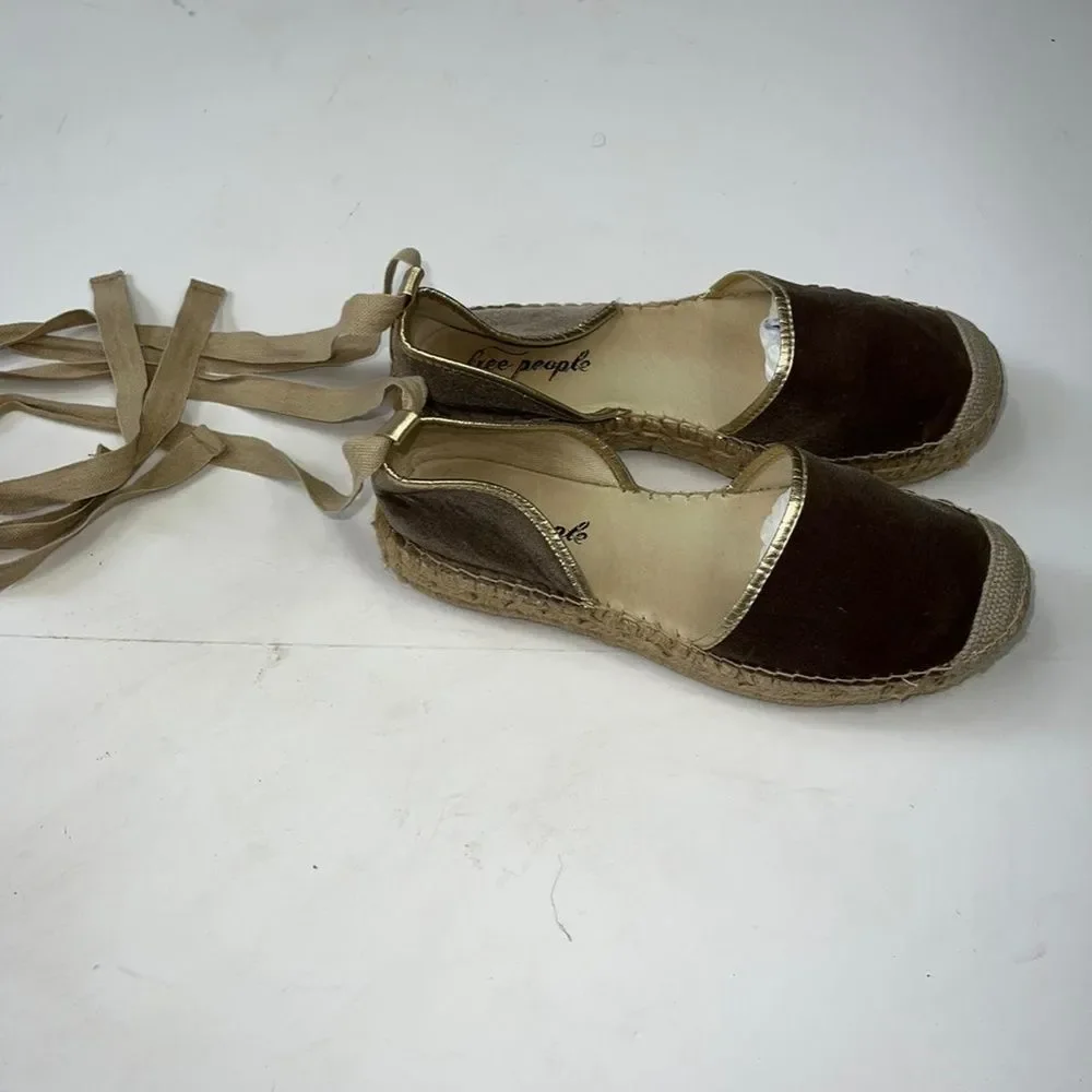 Free People Brown Suede Espadrille Lace-Up Flats